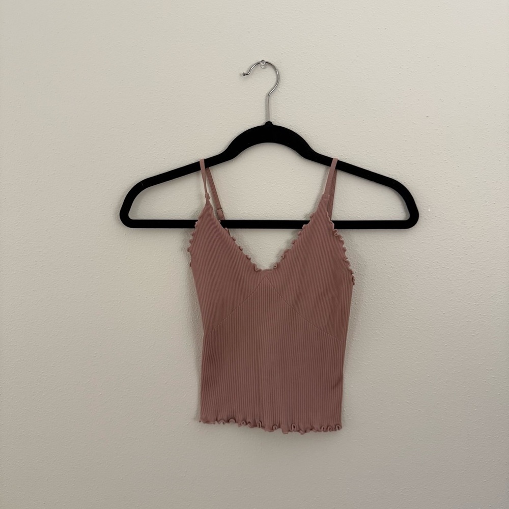 Free People Intimately Ribbed Lace Trim Cami XS-S Dusty Rose Stretchy